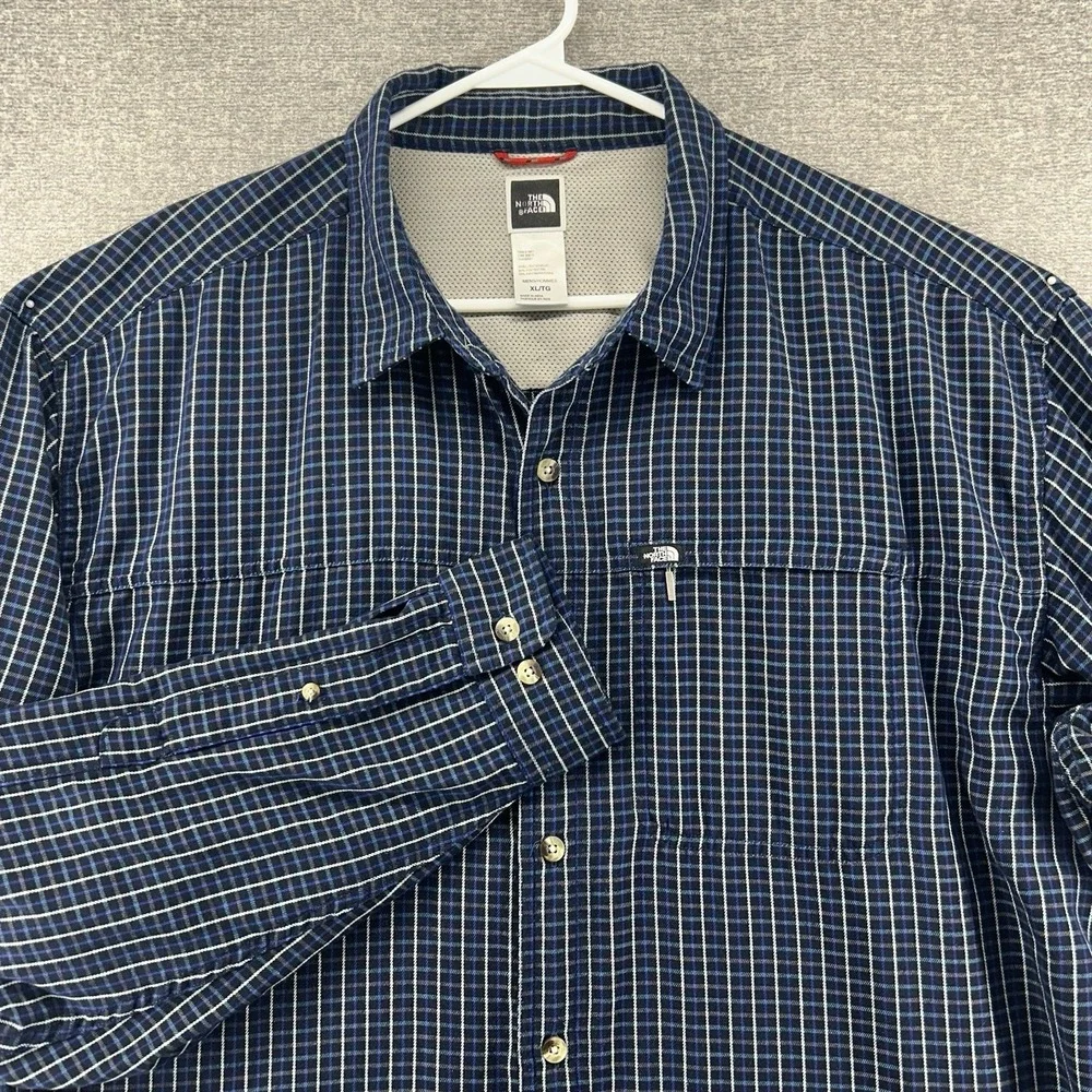 The‎ North Face Roll Tab Shirt Men Size XL Blue Striped Long Sleeve Outdoor